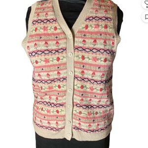 Vintage Northern Reflection boho cream and pastel button up cottagecore vest EUC